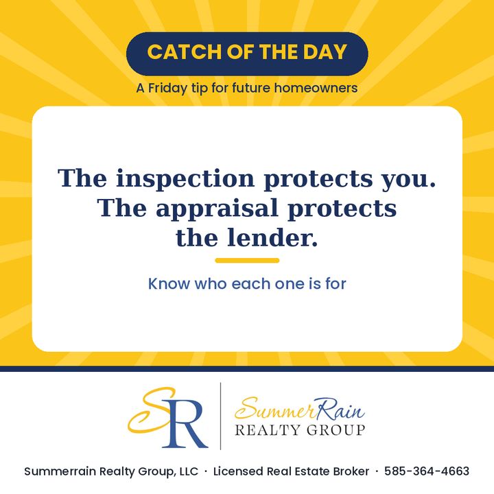 Catch of the Day graphic: The inspection protects you. The appraisal protects the lender.